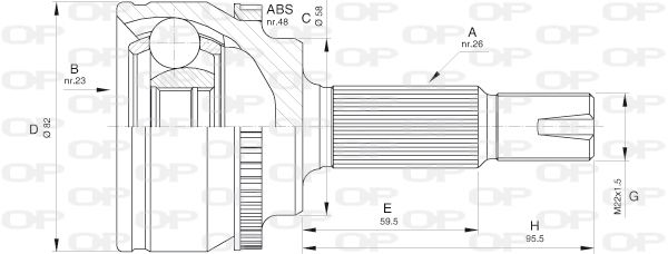 OPEN PARTS Шарнирный комплект, приводной вал CVJ5588.10